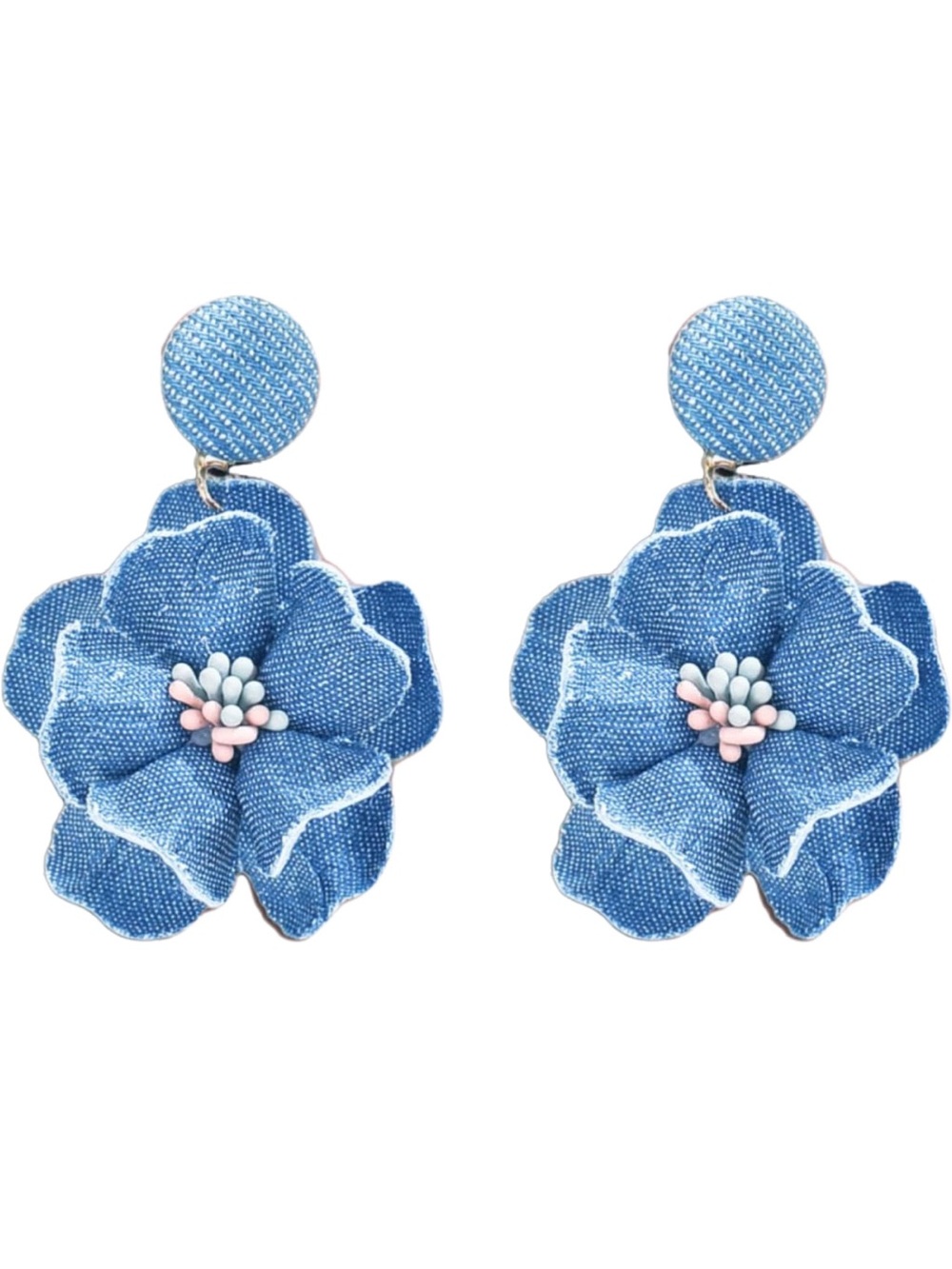 Blue Denim Floral Drop Earrings
